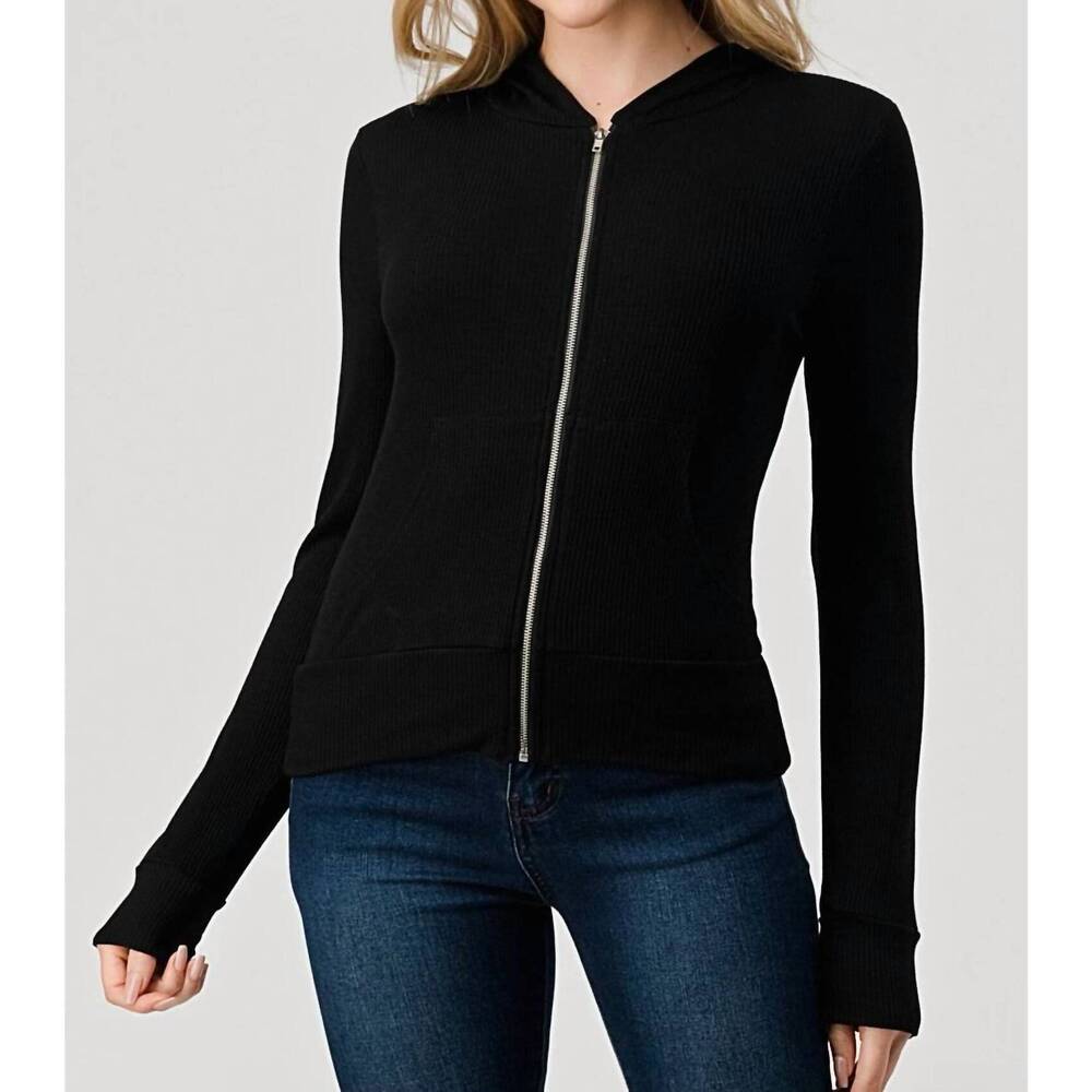 NEW HASHTAG fleece zip up jacket in black